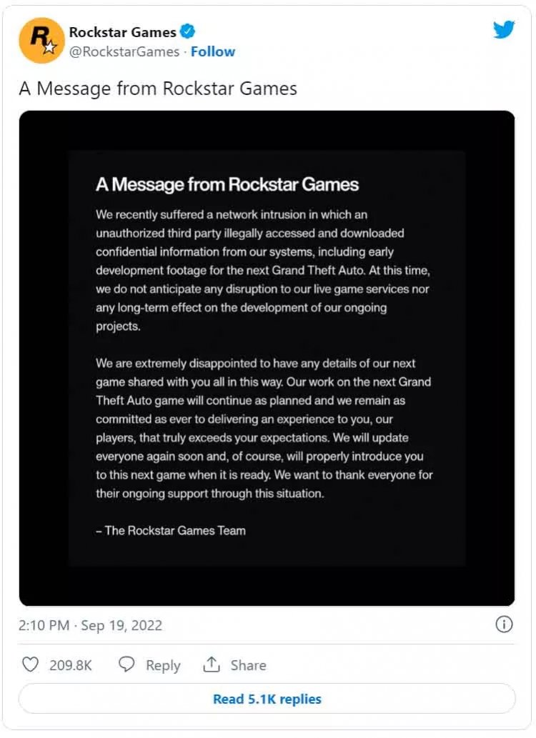 Rockstar Games, GTA 6 hack ile ilgili resmi açıklama yayınladı